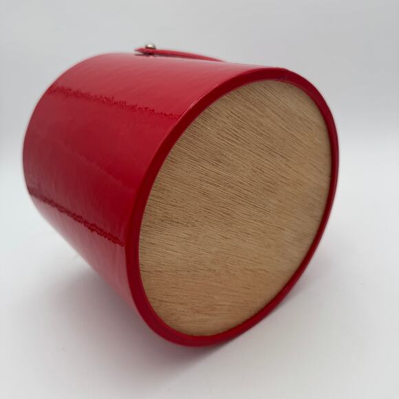 Vintage Red & White Ice Bucket, Vinyl & Plastic, Mid Century Modern 7.25" - Picture 5 of 9